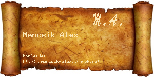 Mencsik Alex névjegykártya